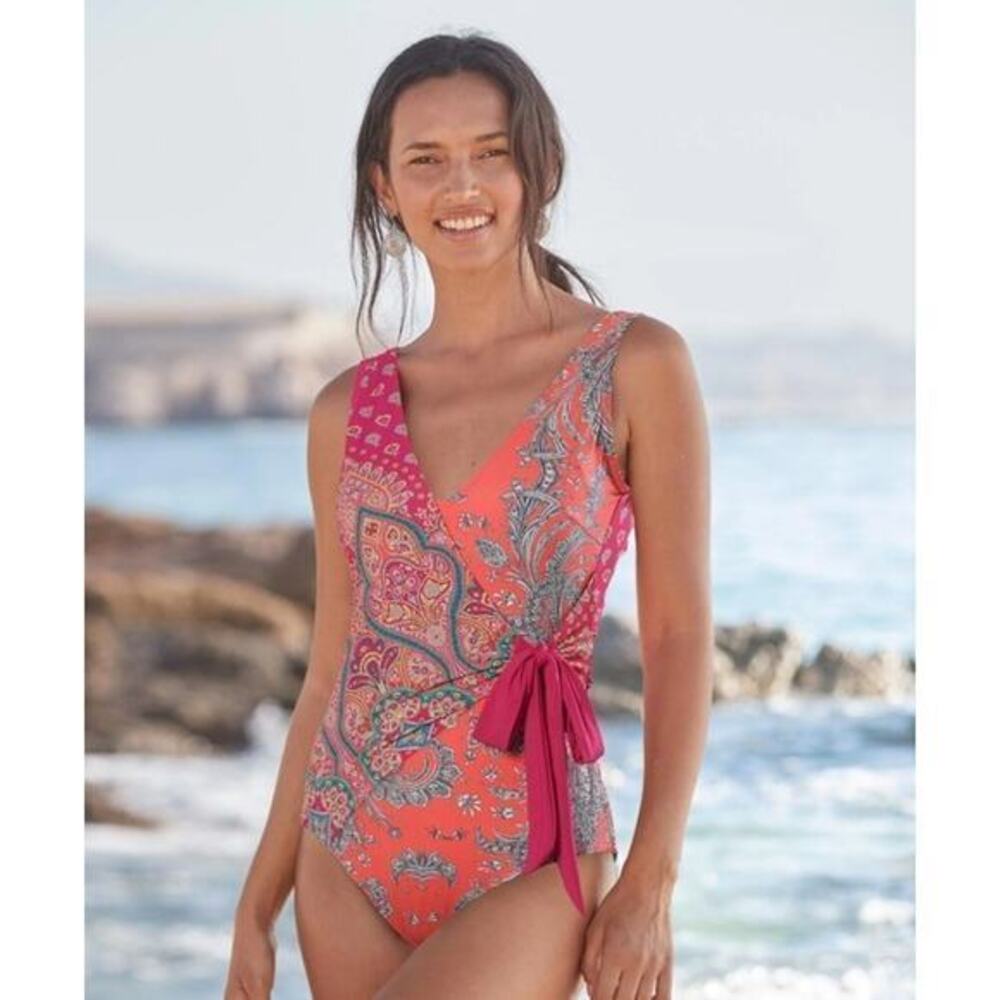 Sundance Radiant Medallion‎ Pendant Wrap Swimsuit L One Piece Womens Tie Boho